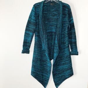 One A Cardigan Vintage 90's Aqua Black Water Fall High Low Sweater Medium
